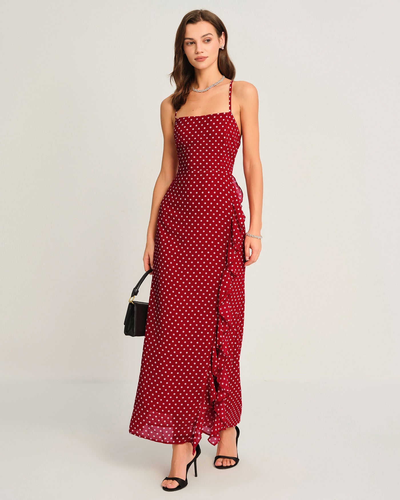 Red Polka Dot Slip Maxi Dress | Rihoas