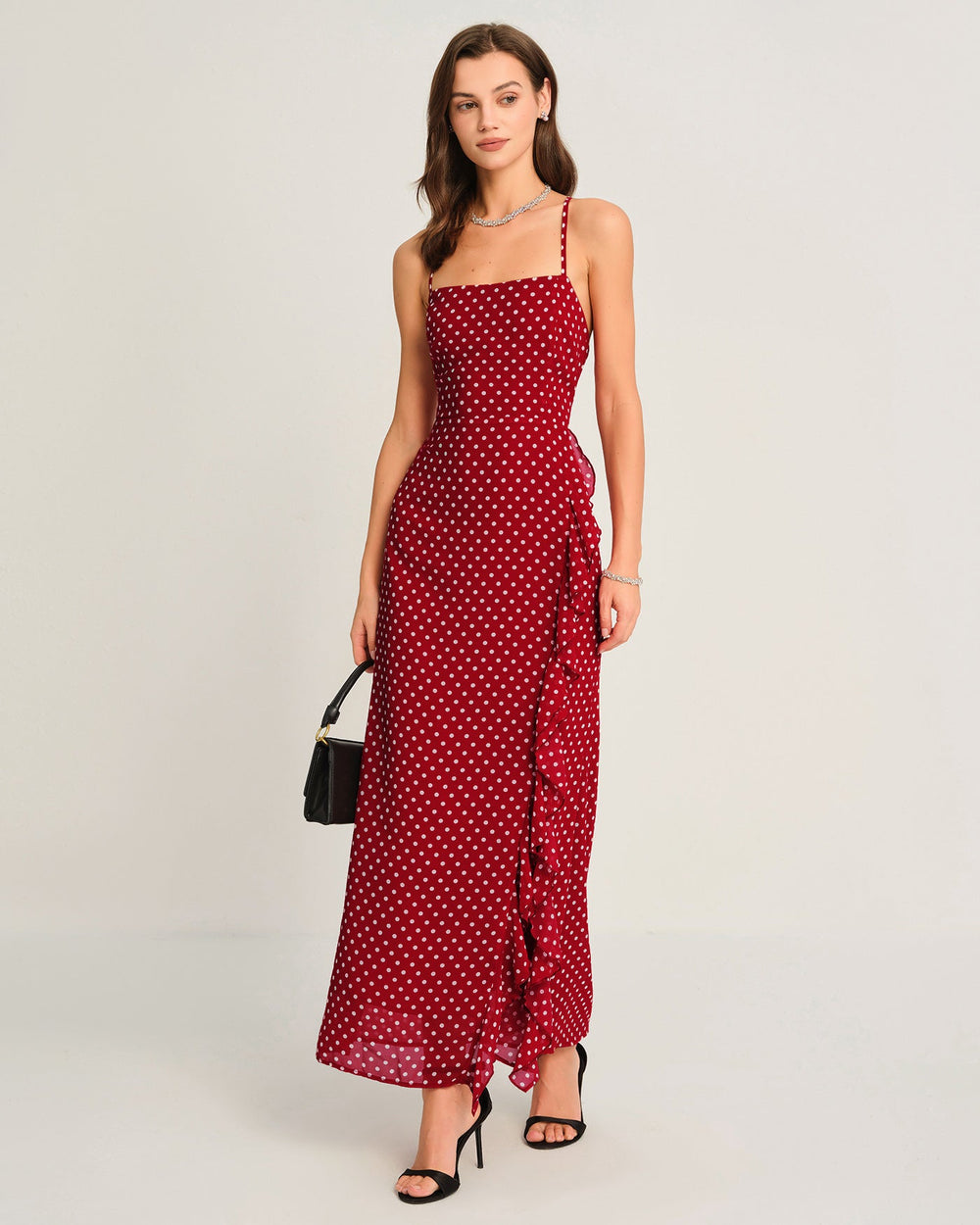 Red Polka Dot Slip Maxi Dress | Rihoas