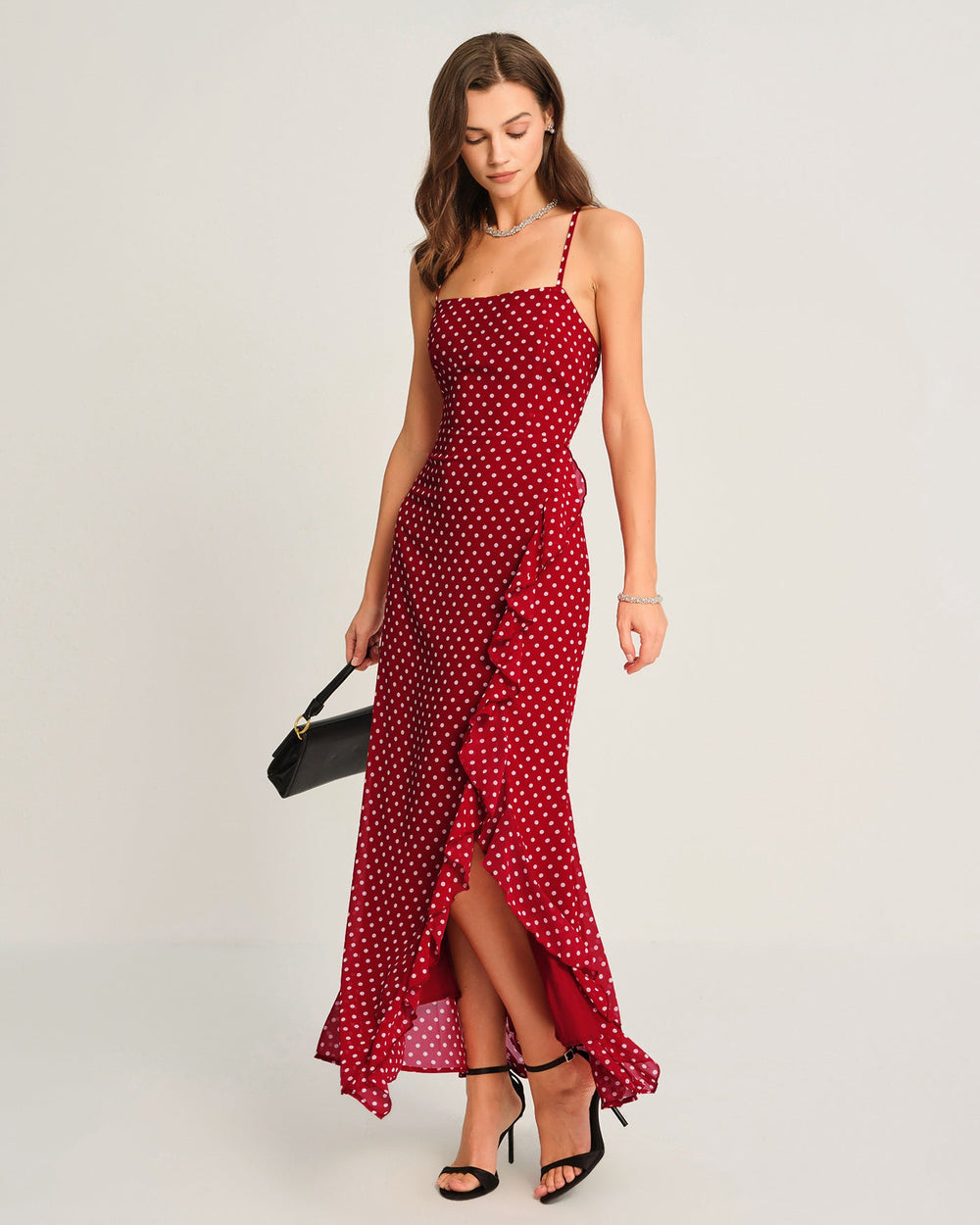 Red Polka Dot Slip Maxi Dress | Rihoas