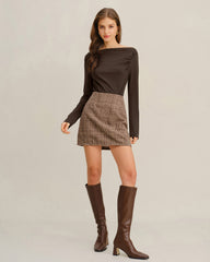 Coffee Ruched Knit Tee | Rihoas