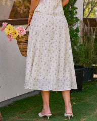 Beige Floral Slit Midi Skirt | Rihoas