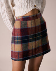 The Red Plaid Zipper Fly Tweed Mini Skirt | Rihoas