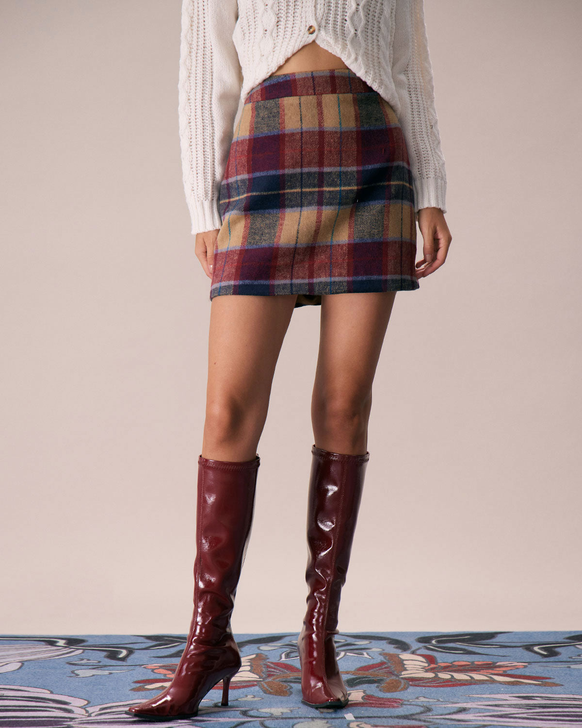 The Red Plaid Zipper Fly Tweed Mini Skirt | Rihoas