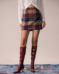 The Red Plaid Zipper Fly Tweed Mini Skirt | Rihoas