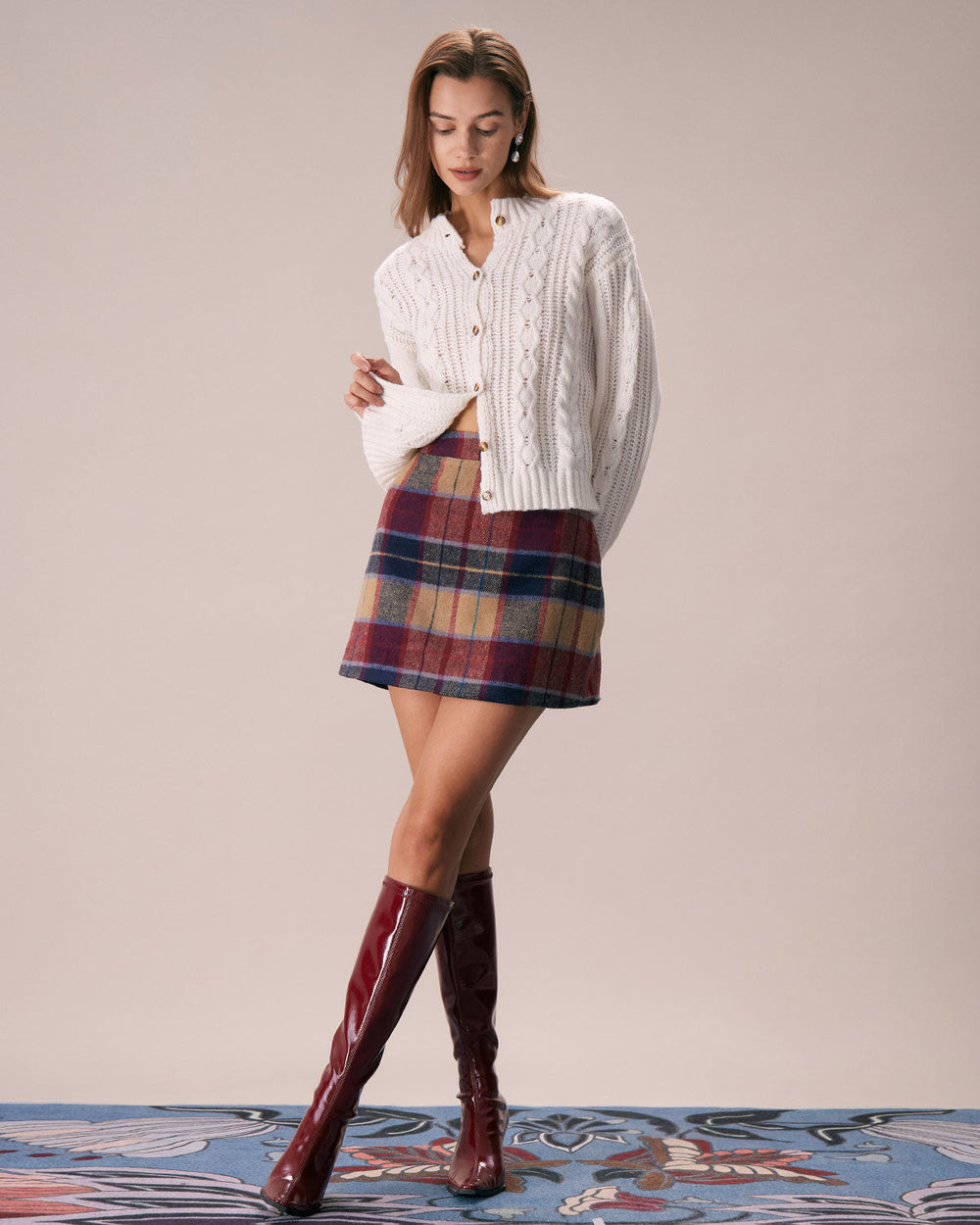 The Red Plaid Zipper Fly Tweed Mini Skirt | Rihoas
