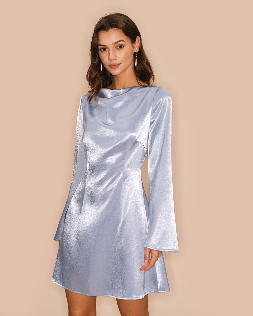 Blue Bell Sleeve Satin Mini Dress | Rihoas