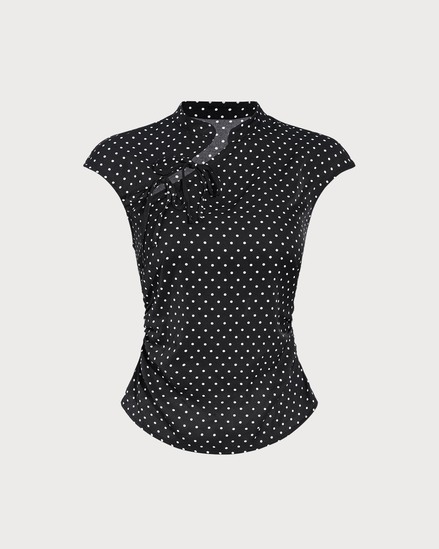 Black Polka Dot Mandarin Collar Tee | Rihoas