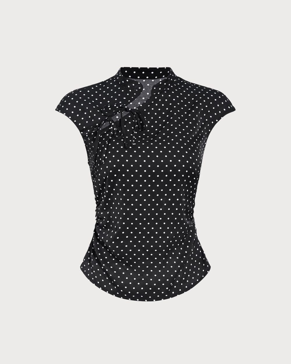 Black Polka Dot Mandarin Collar Tee | Rihoas