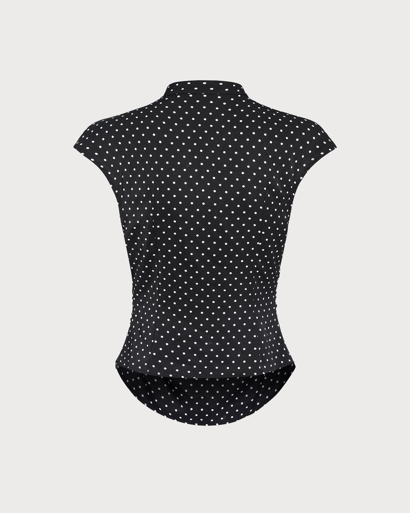 Black Polka Dot Mandarin Collar Tee | Rihoas