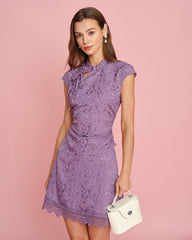 Purple Jacquard Lace Mini Skirt | Rihoas