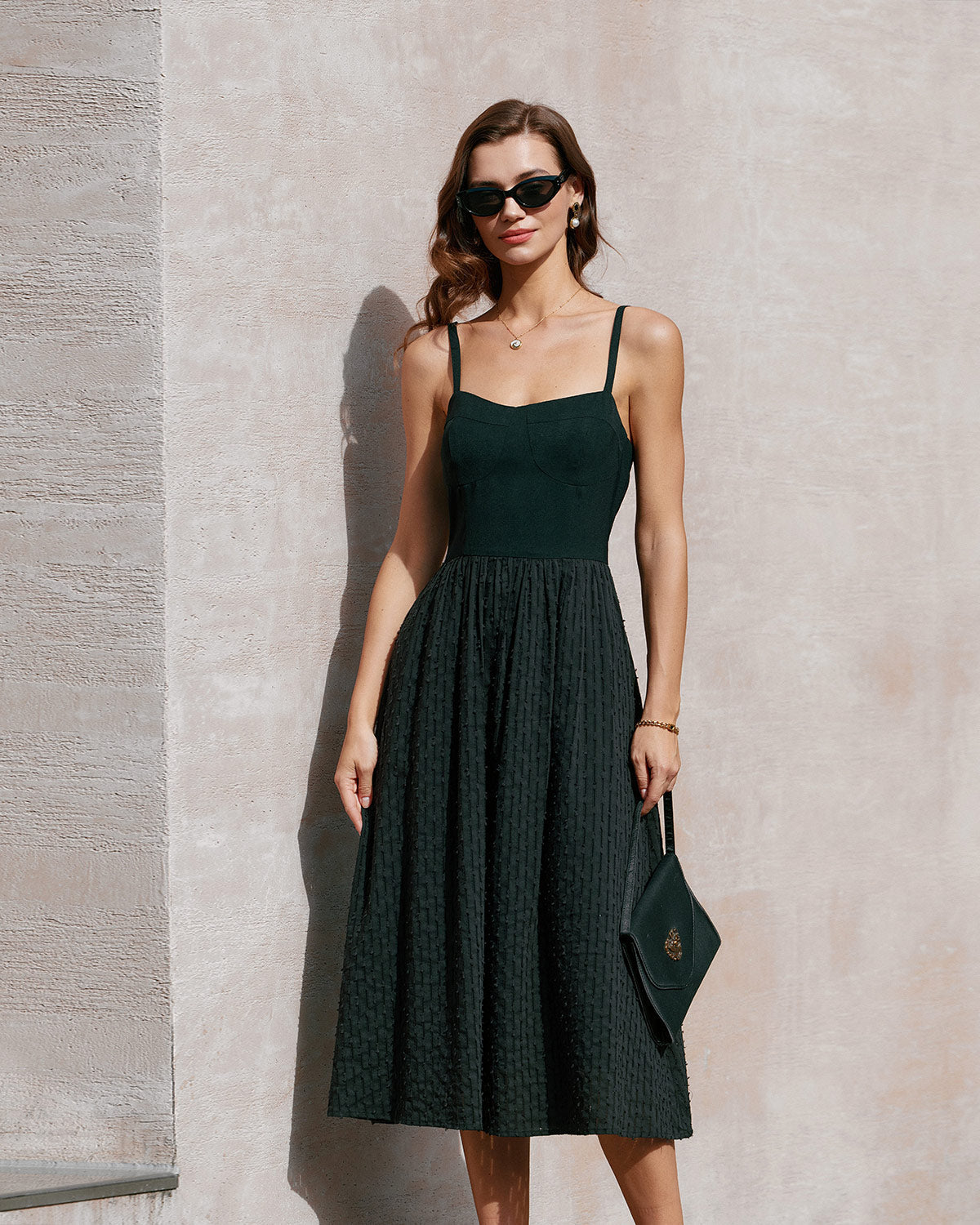 Black Sweetheart Neck Slip Midi Dress | Rihoas