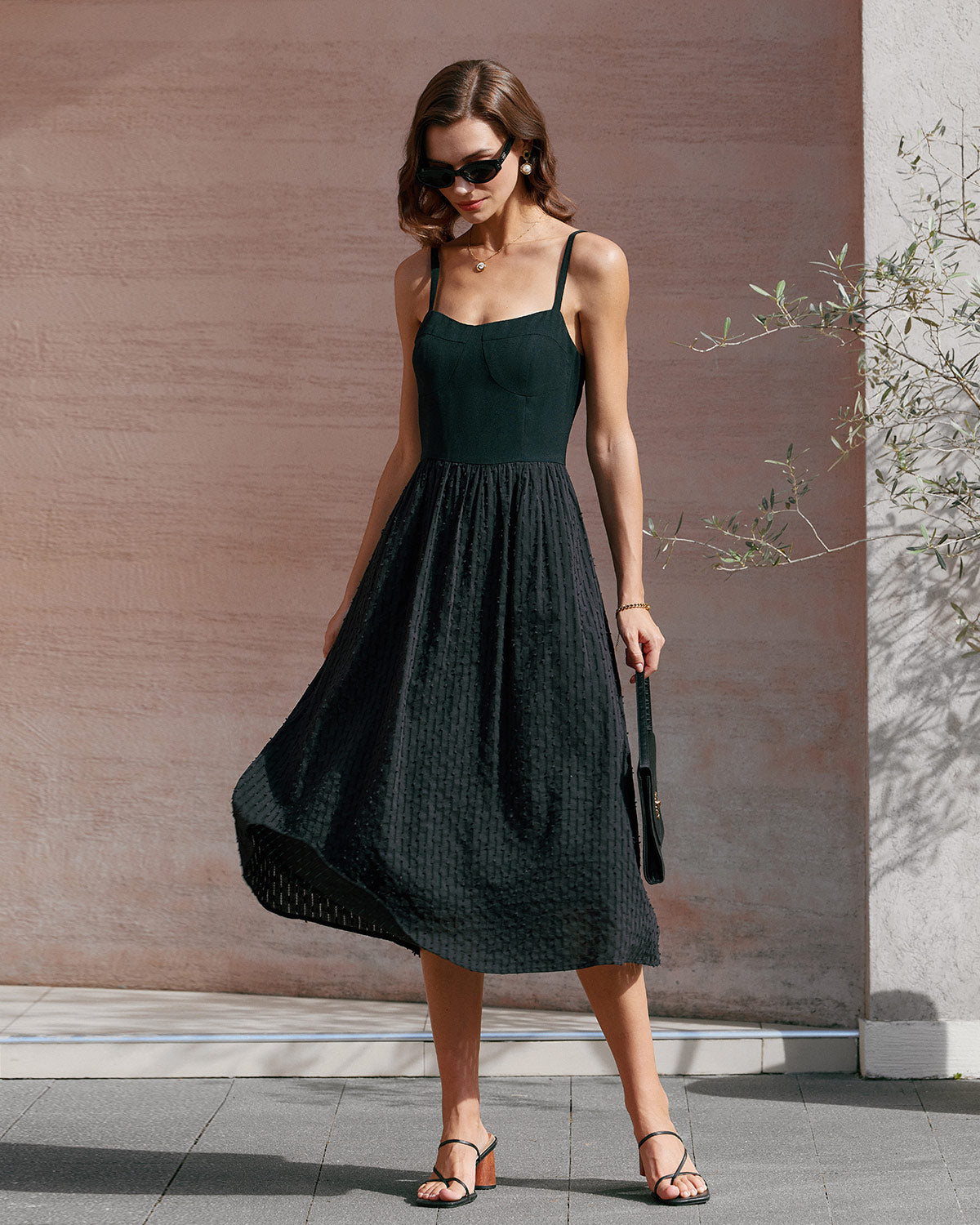 Black Sweetheart Neck Slip Midi Dress | Rihoas