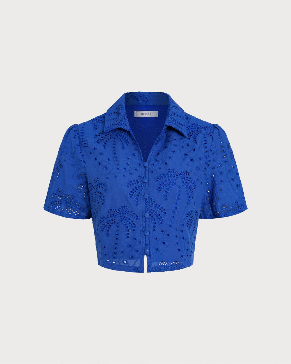Blue Textured Button Collar Blouse | Rihoas