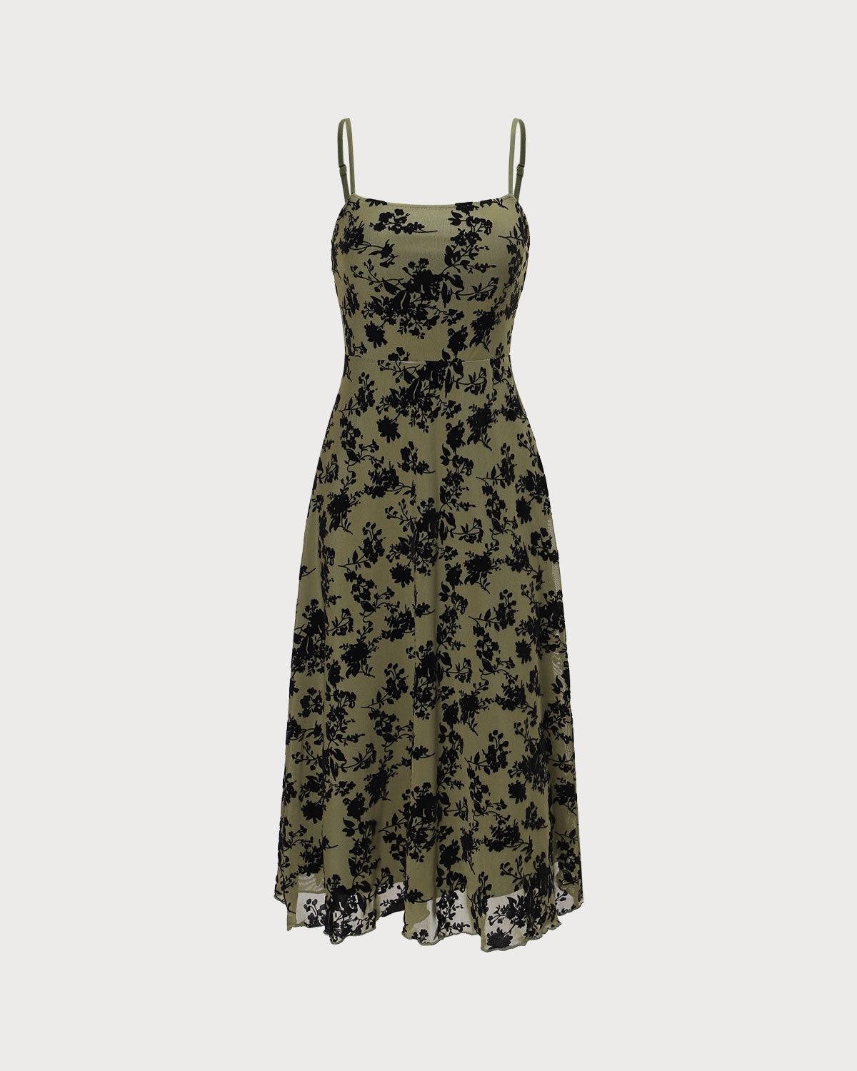 The Green Floral Burnout A-Line Slip Midi Dress | Rihoas