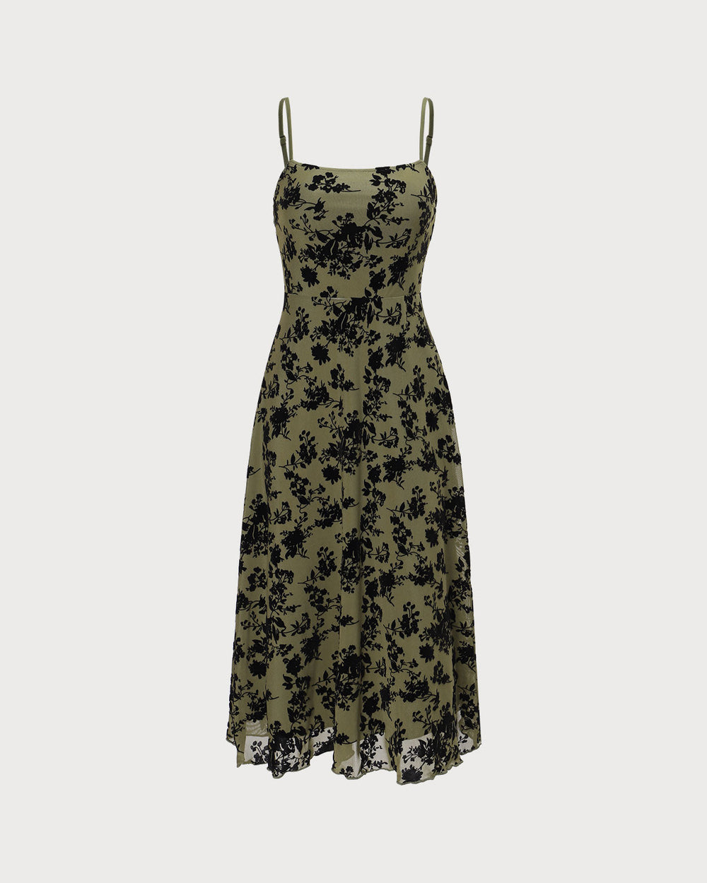 The Green Floral Burnout A-Line Slip Midi Dress | Rihoas