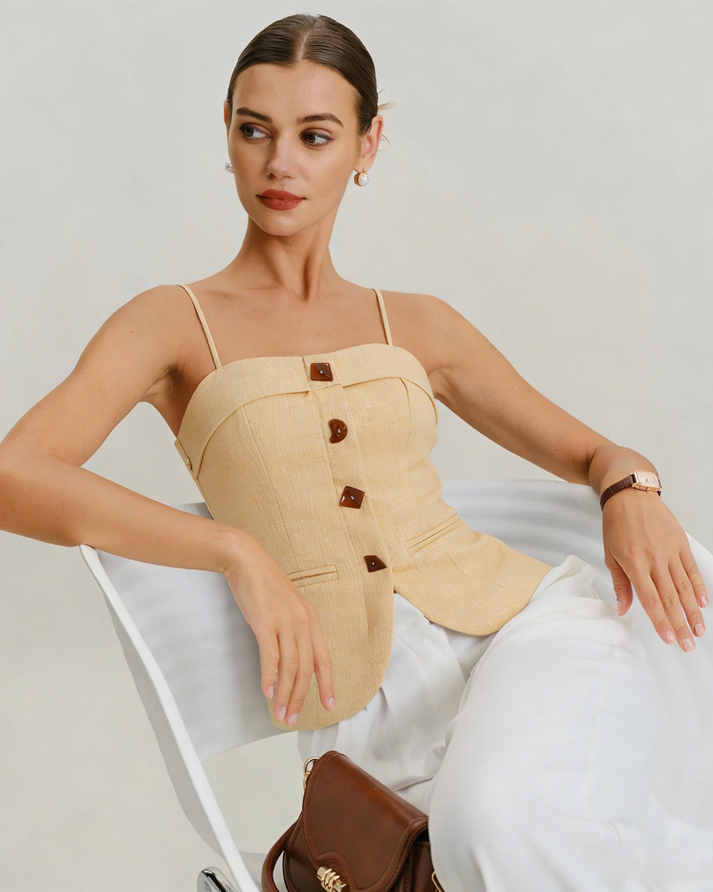 Yellow Solid Button Tank Top | Rihoas
