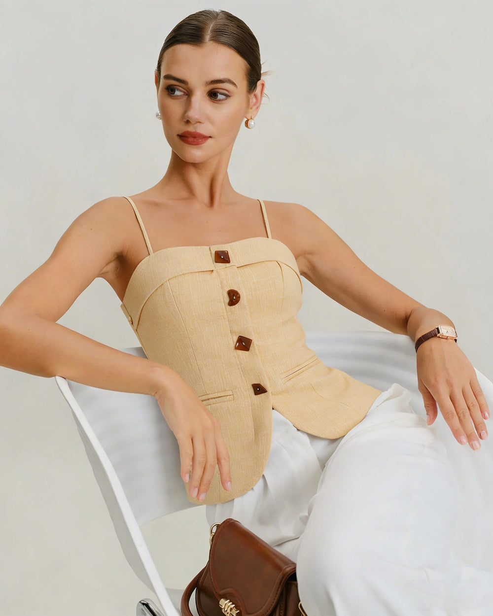 Yellow Solid Button Tank Top | Rihoas