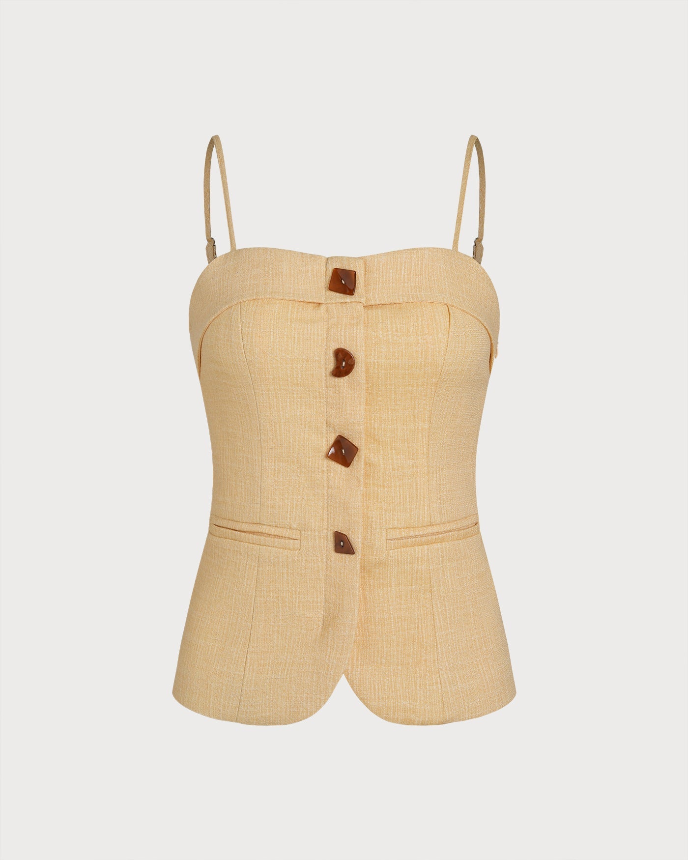 Yellow Solid Button Tank Top | Rihoas