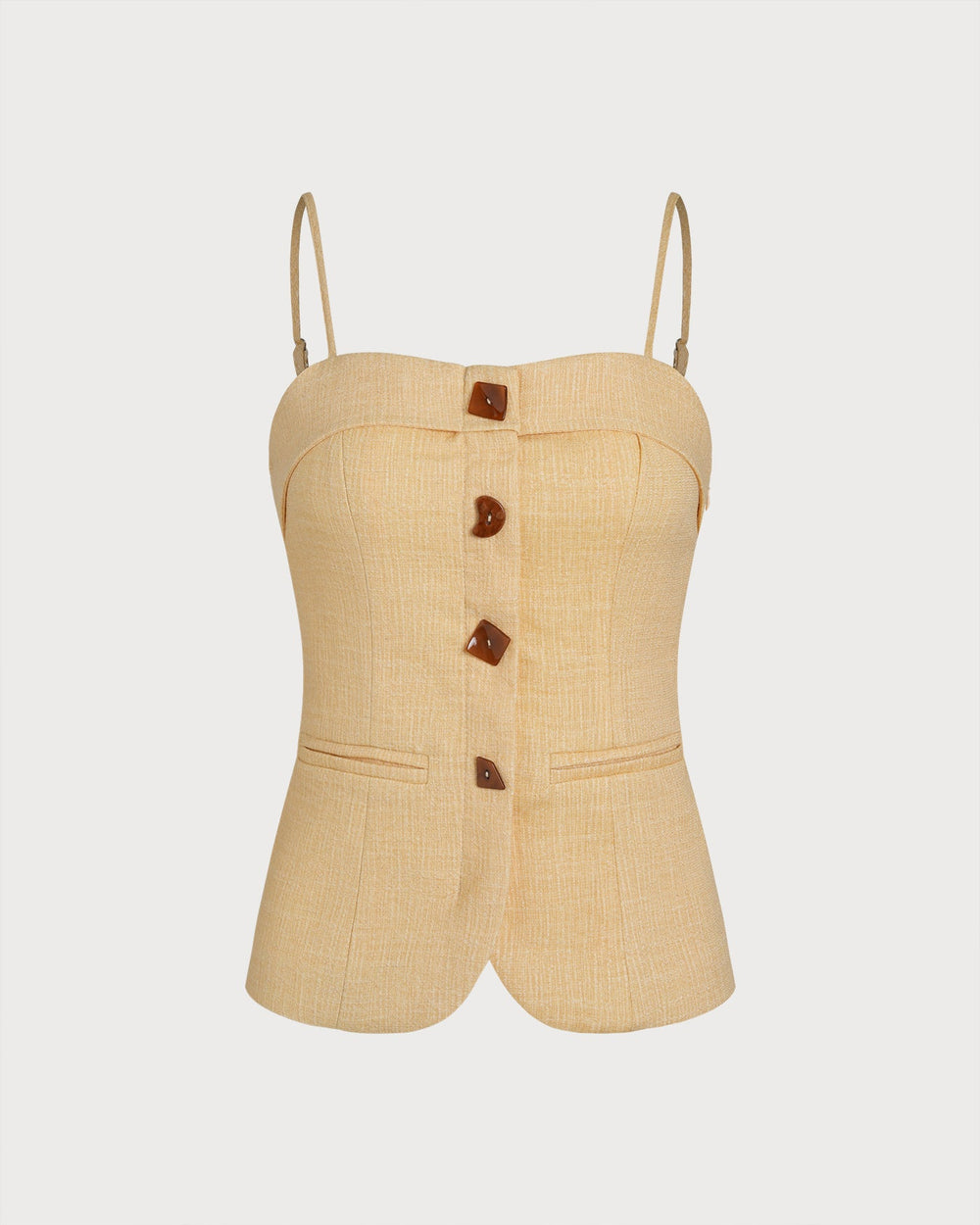 Yellow Solid Button Tank Top | Rihoas