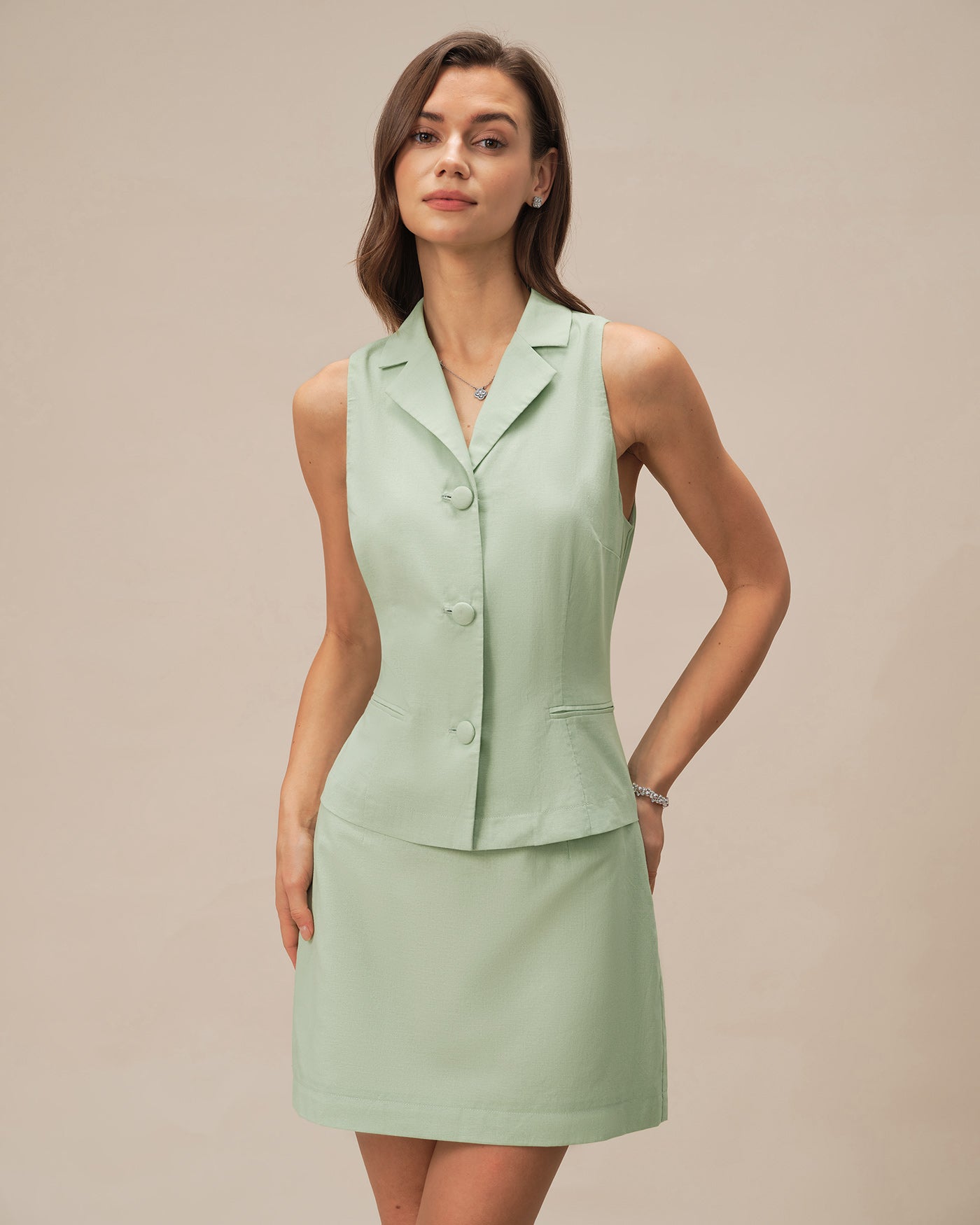 Green Solid A-Line Mini Skirt | Rihoas