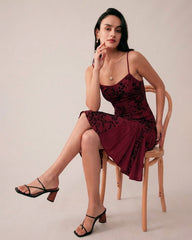 Wine Red Floral Mini Dress | Rihoas