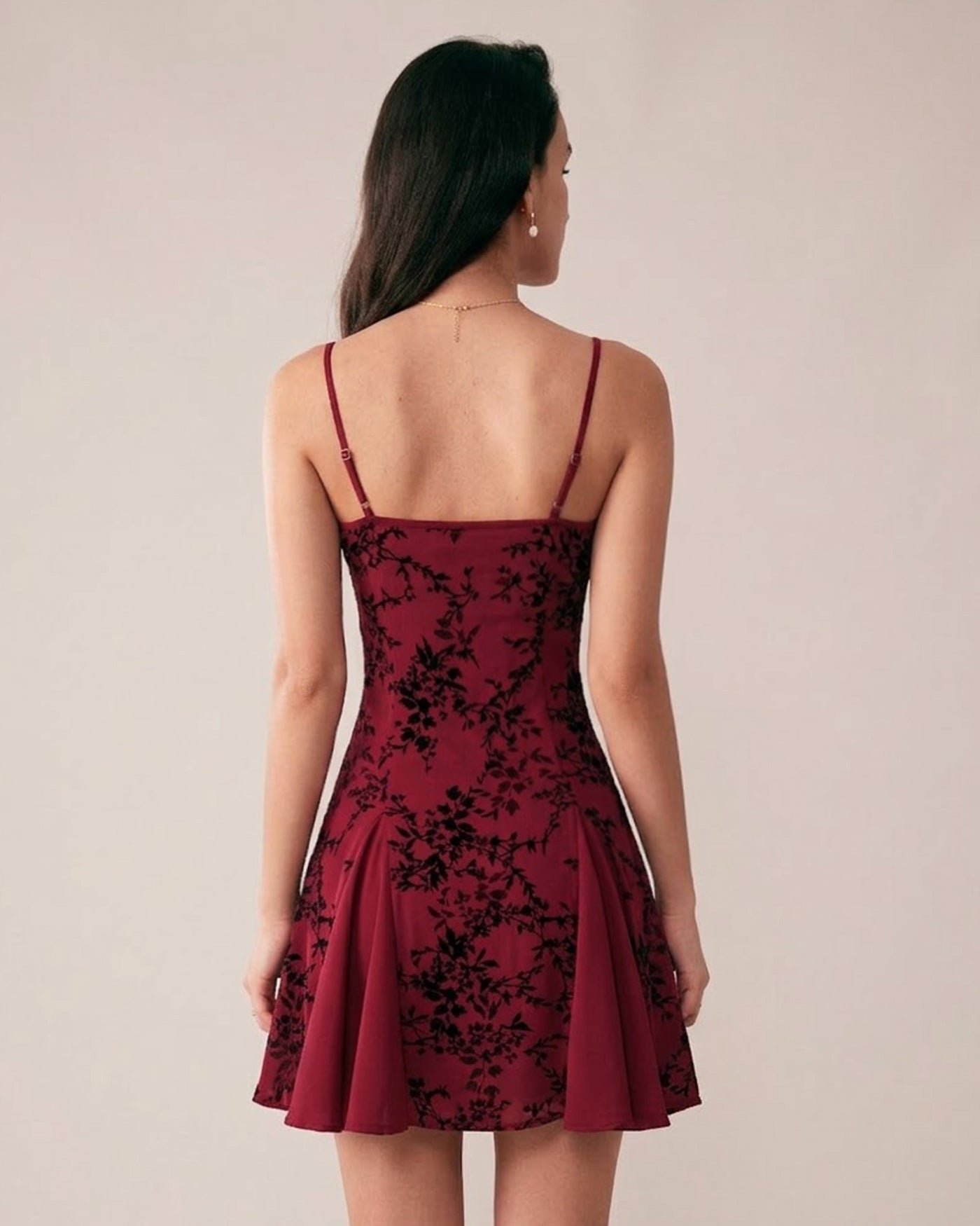 Wine Red Floral Mini Dress | Rihoas