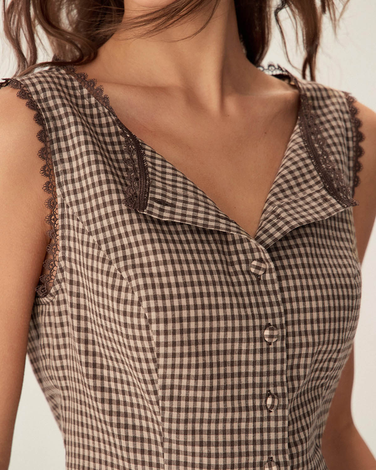 Brown Plaid Single Breasted Vest | Rihoas