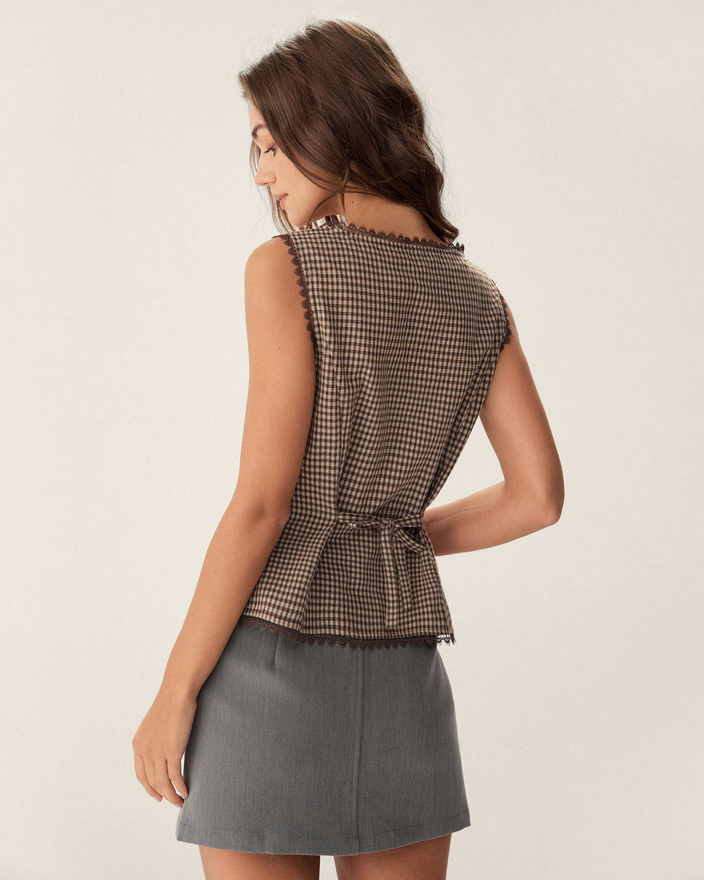 Brown Plaid Single Breasted Vest | Rihoas