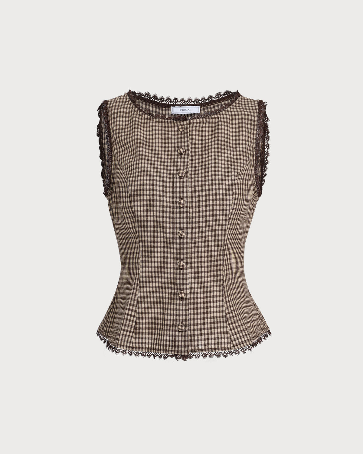Brown Plaid Single Breasted Vest | Rihoas