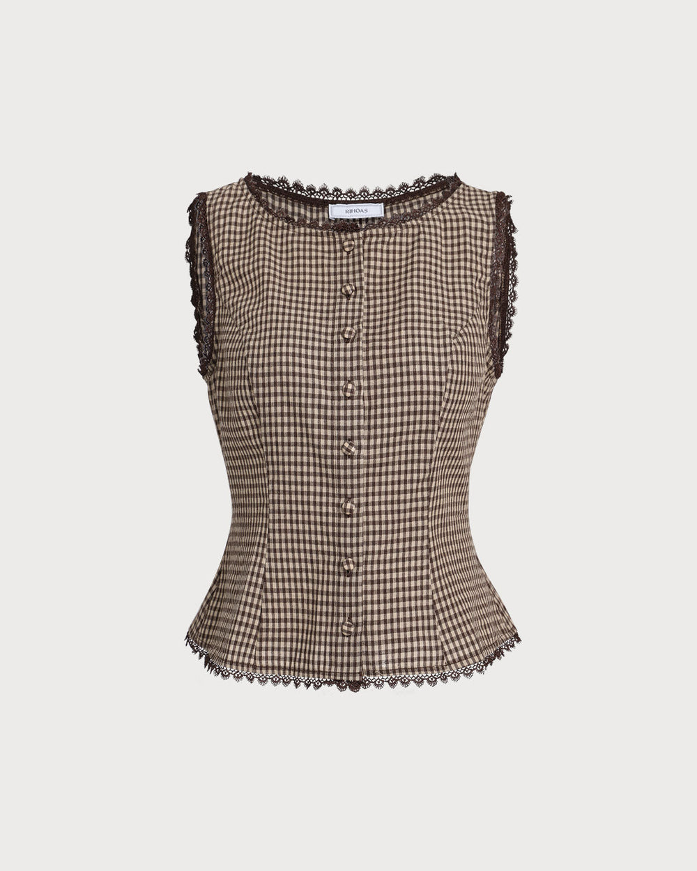 Brown Plaid Single Breasted Vest | Rihoas