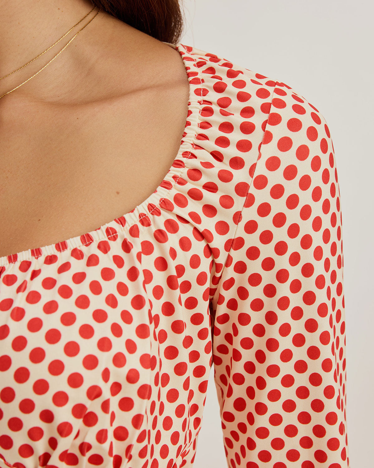 Red Polka Dot U-Neck Bell Sleeve Tee | Rihoas