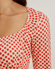 Red Polka Dot U-Neck Bell Sleeve Tee | Rihoas
