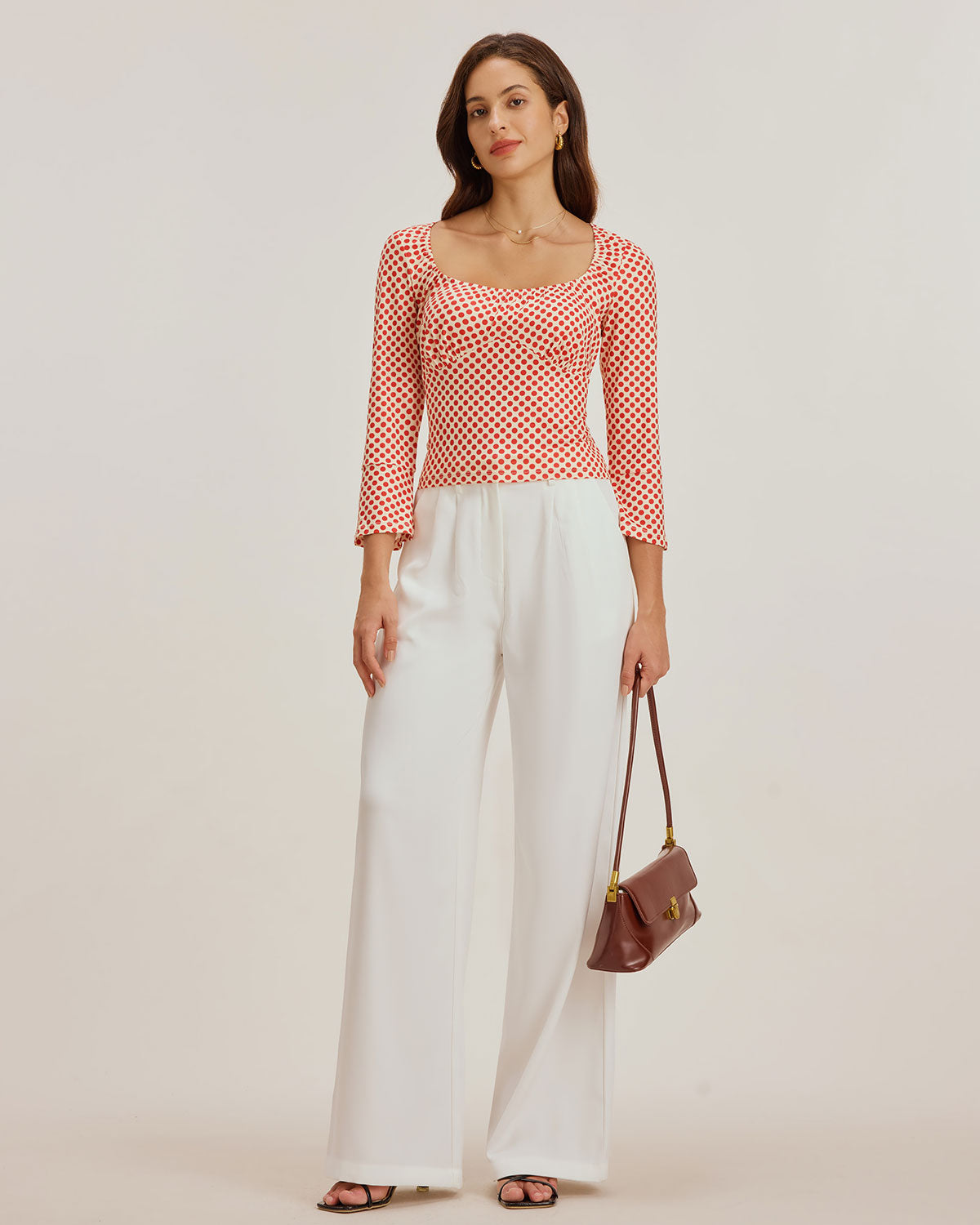 Red Polka Dot U-Neck Bell Sleeve Tee | Rihoas