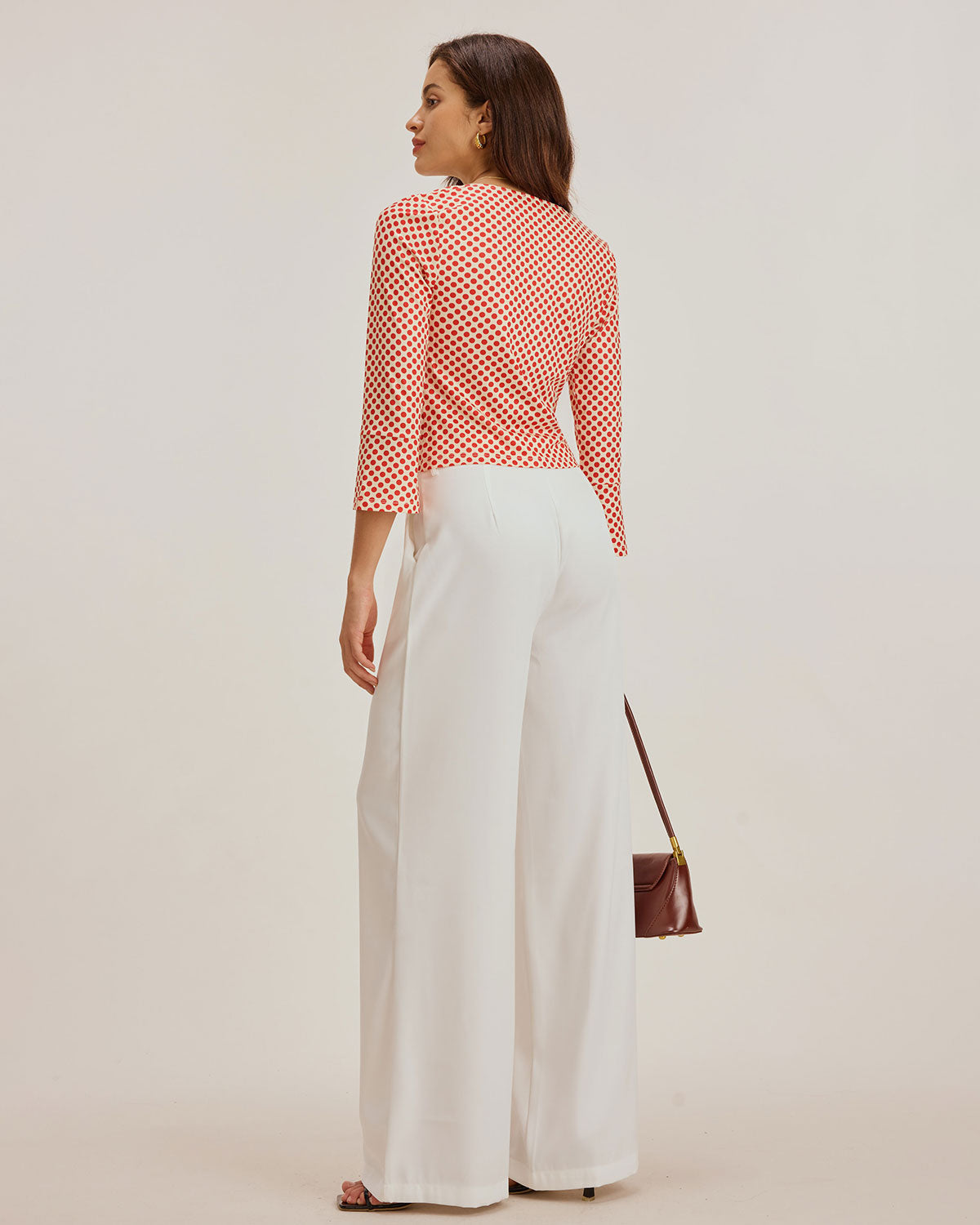 Red Polka Dot U-Neck Bell Sleeve Tee | Rihoas