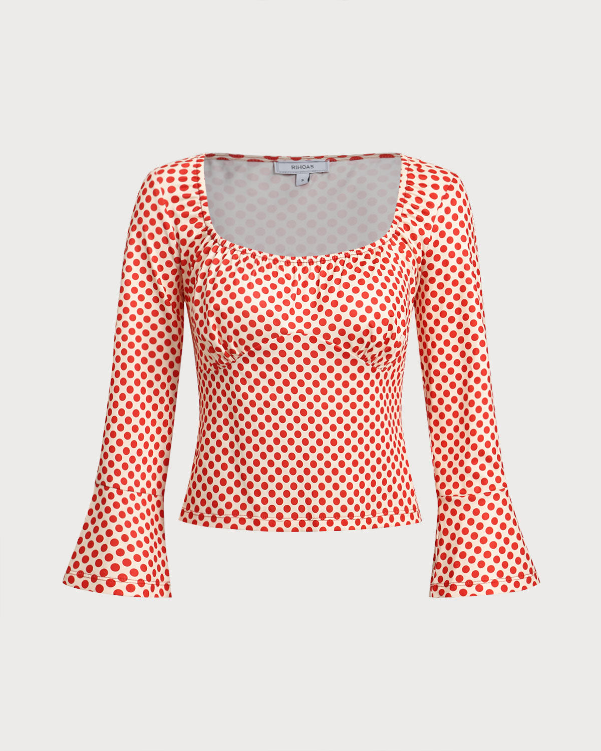 Red Polka Dot U-Neck Bell Sleeve Tee | Rihoas