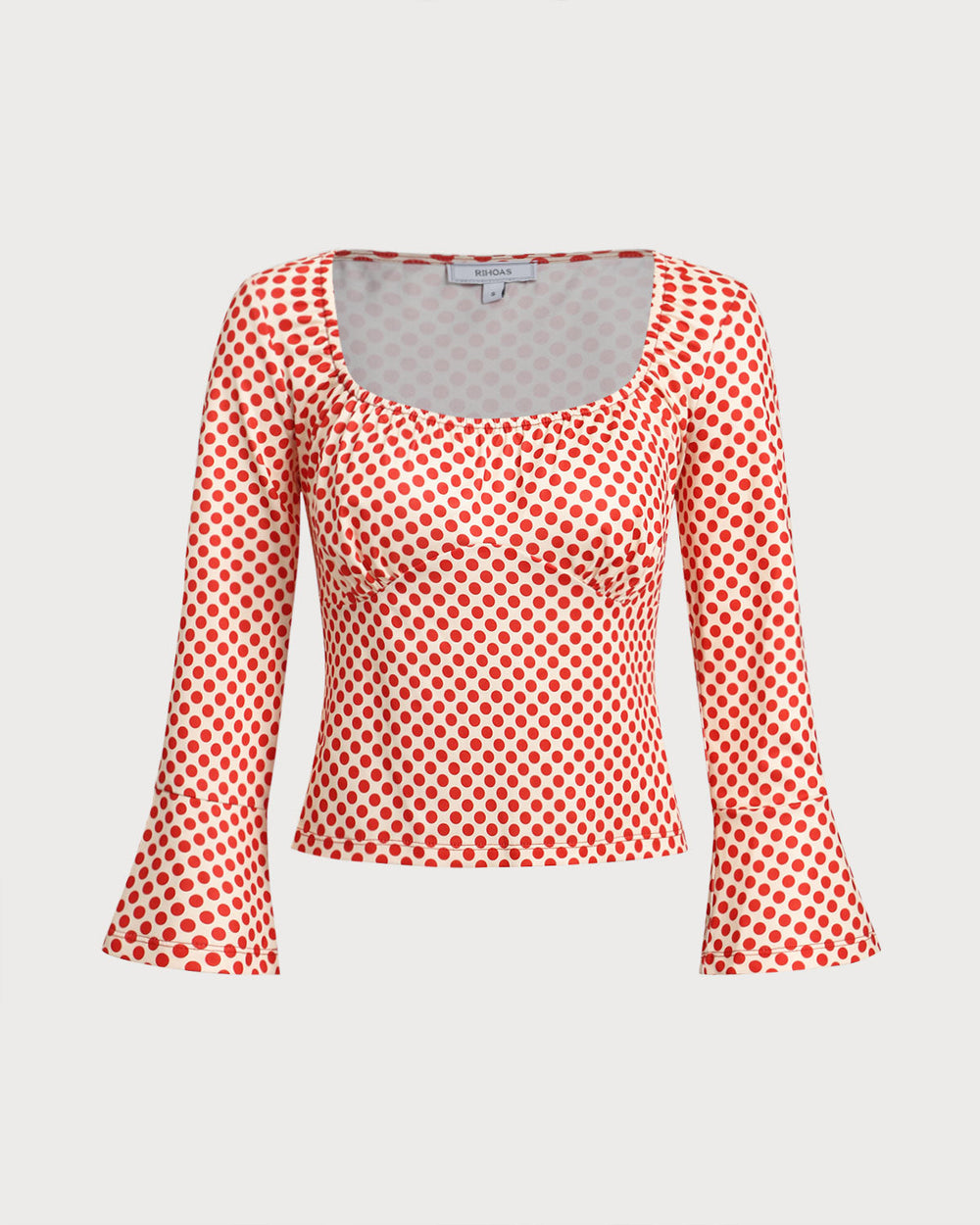 Red Polka Dot U-Neck Bell Sleeve Tee | Rihoas