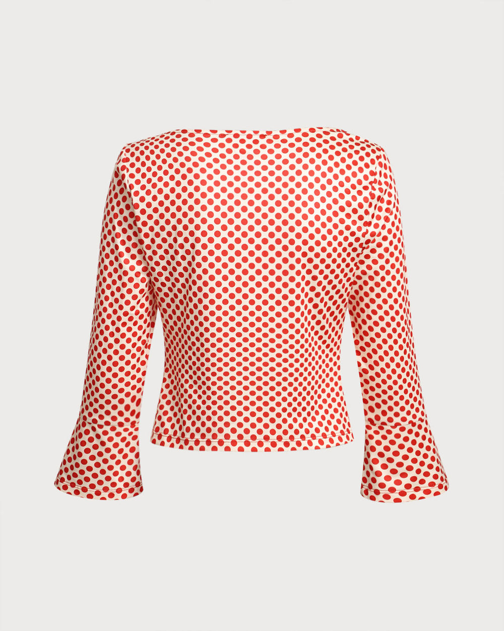 Red Polka Dot U-Neck Bell Sleeve Tee | Rihoas