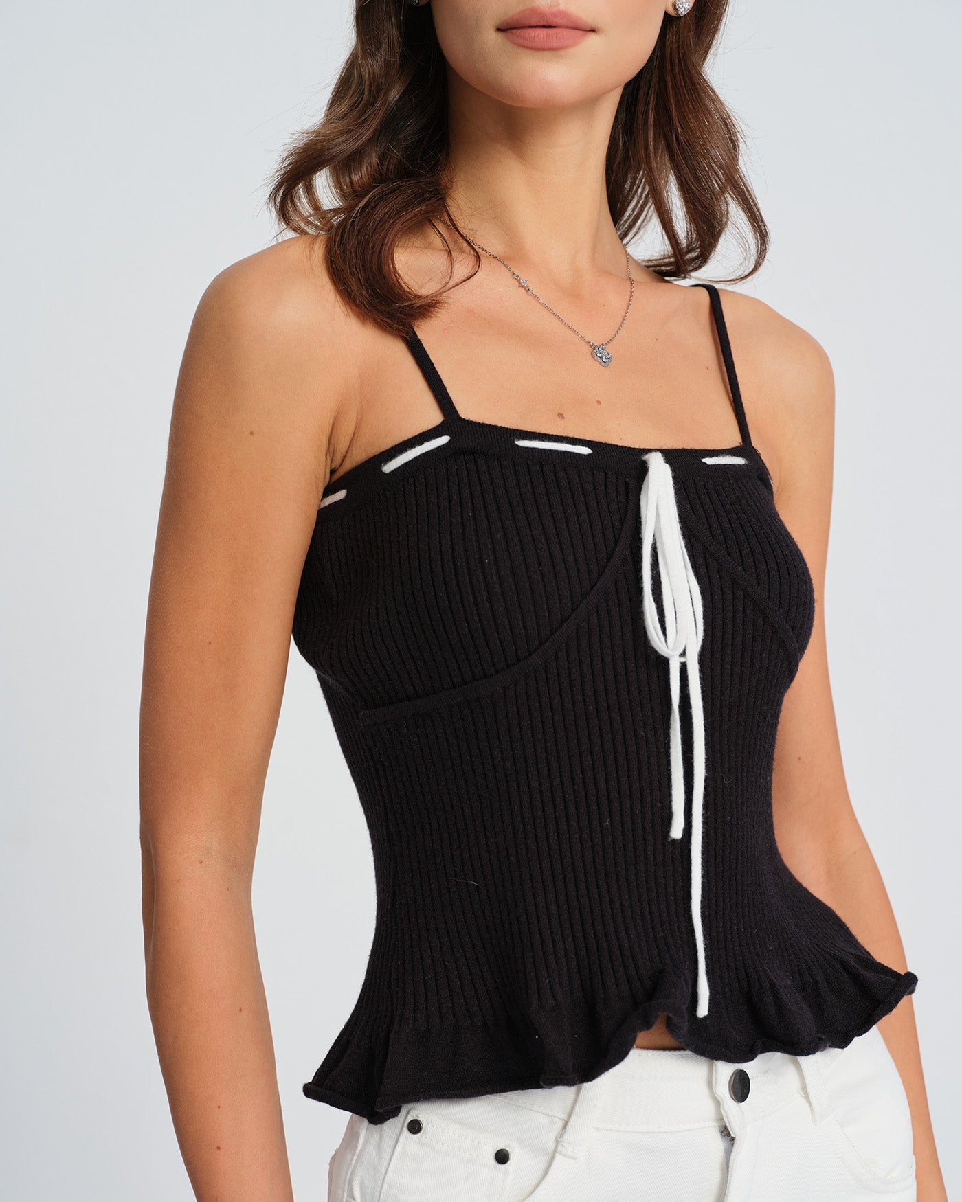 Black Contrasting Strapless Cami Top | Rihoas