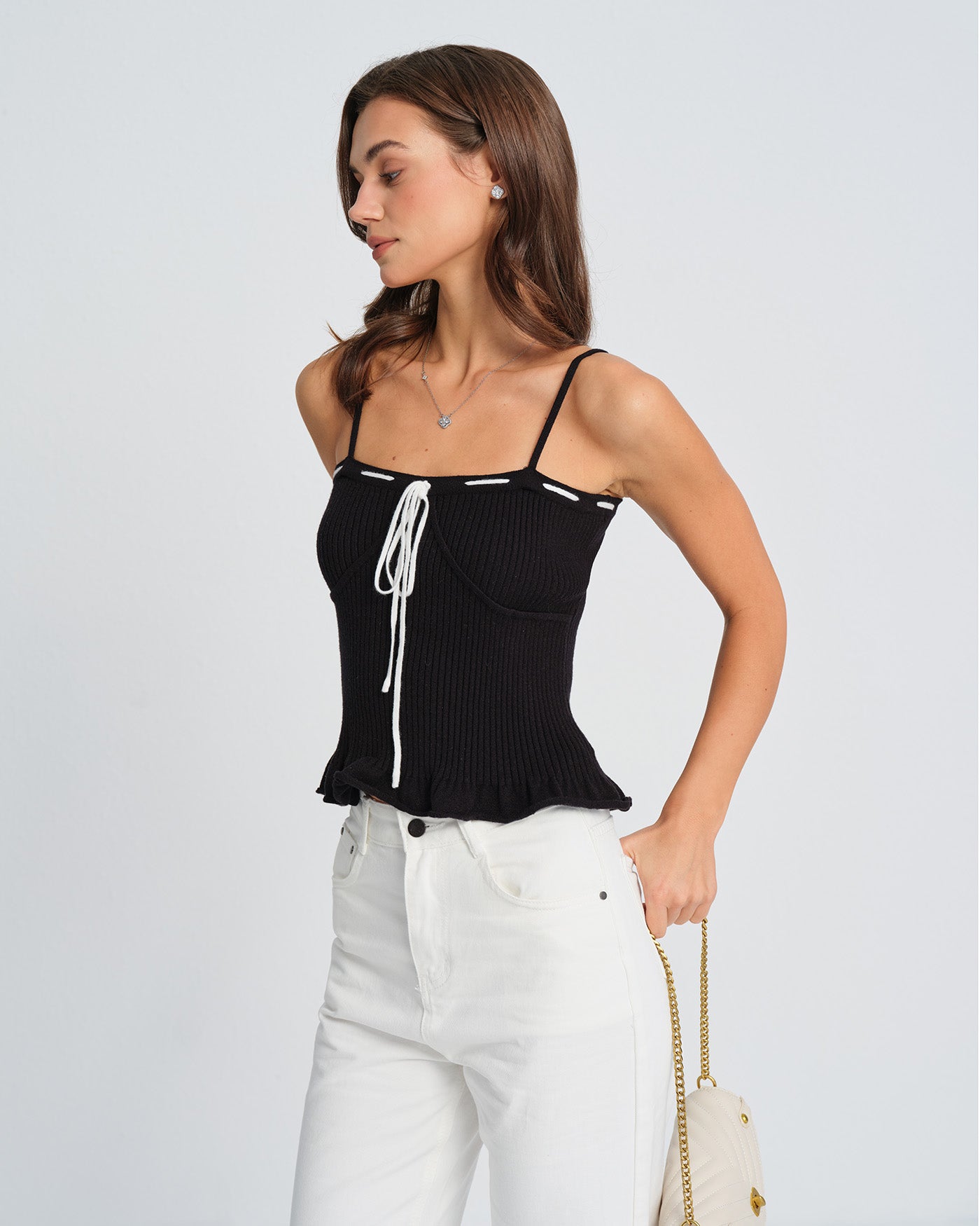 Black Contrasting Strapless Cami Top | Rihoas