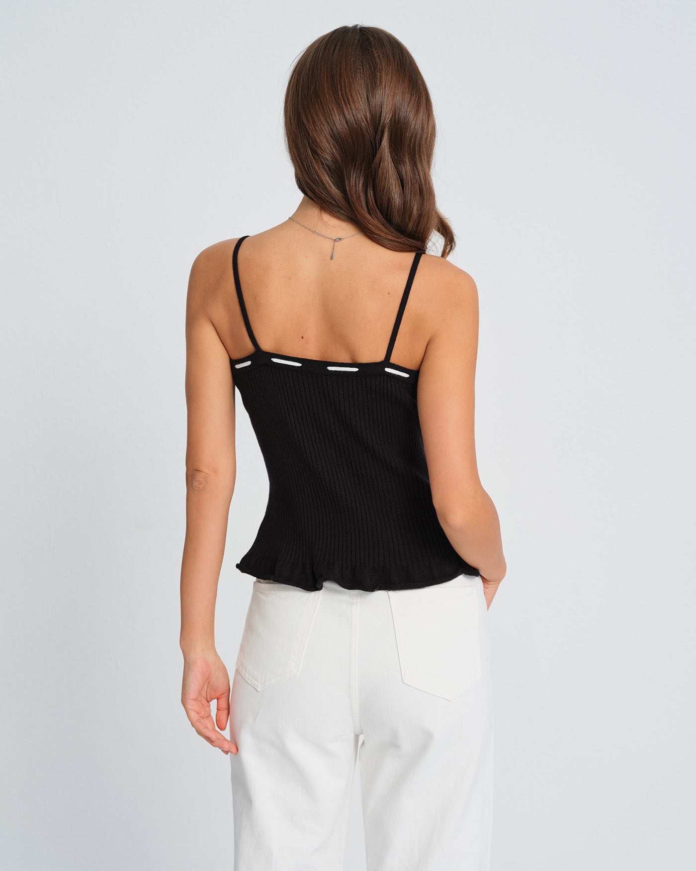 Black Contrasting Strapless Cami Top | Rihoas