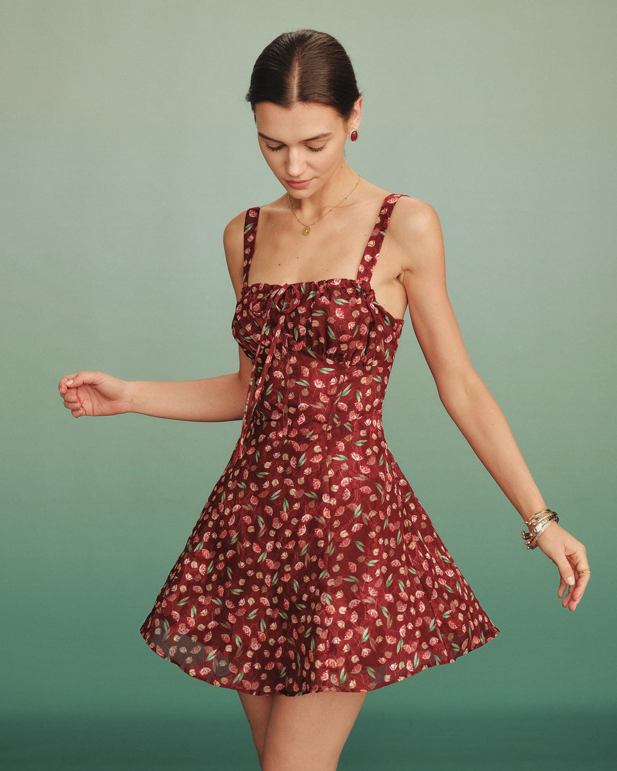Red Tie Floral Slip Mini Dress | Rihoas