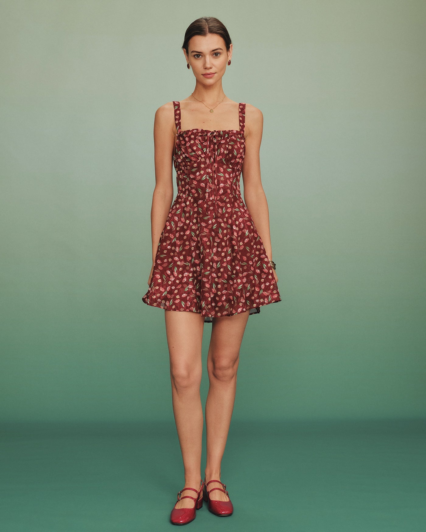 Red Tie Floral Slip Mini Dress | Rihoas