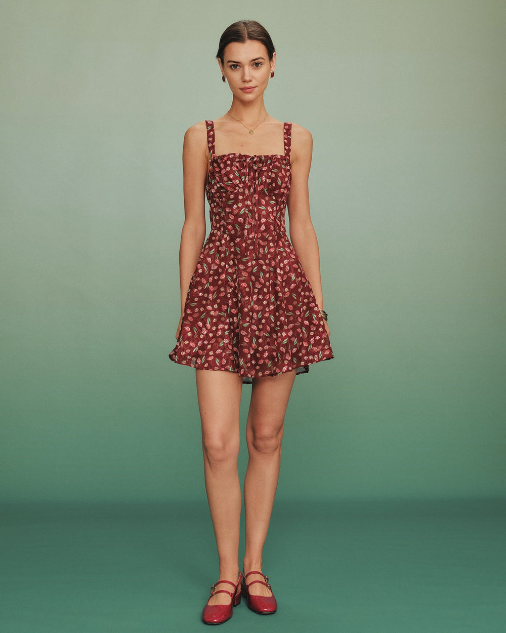 Red Tie Floral Slip Mini Dress | Rihoas