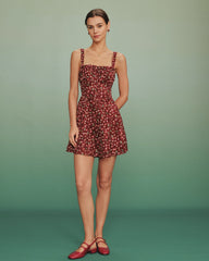 Red Tie Floral Slip Mini Dress | Rihoas