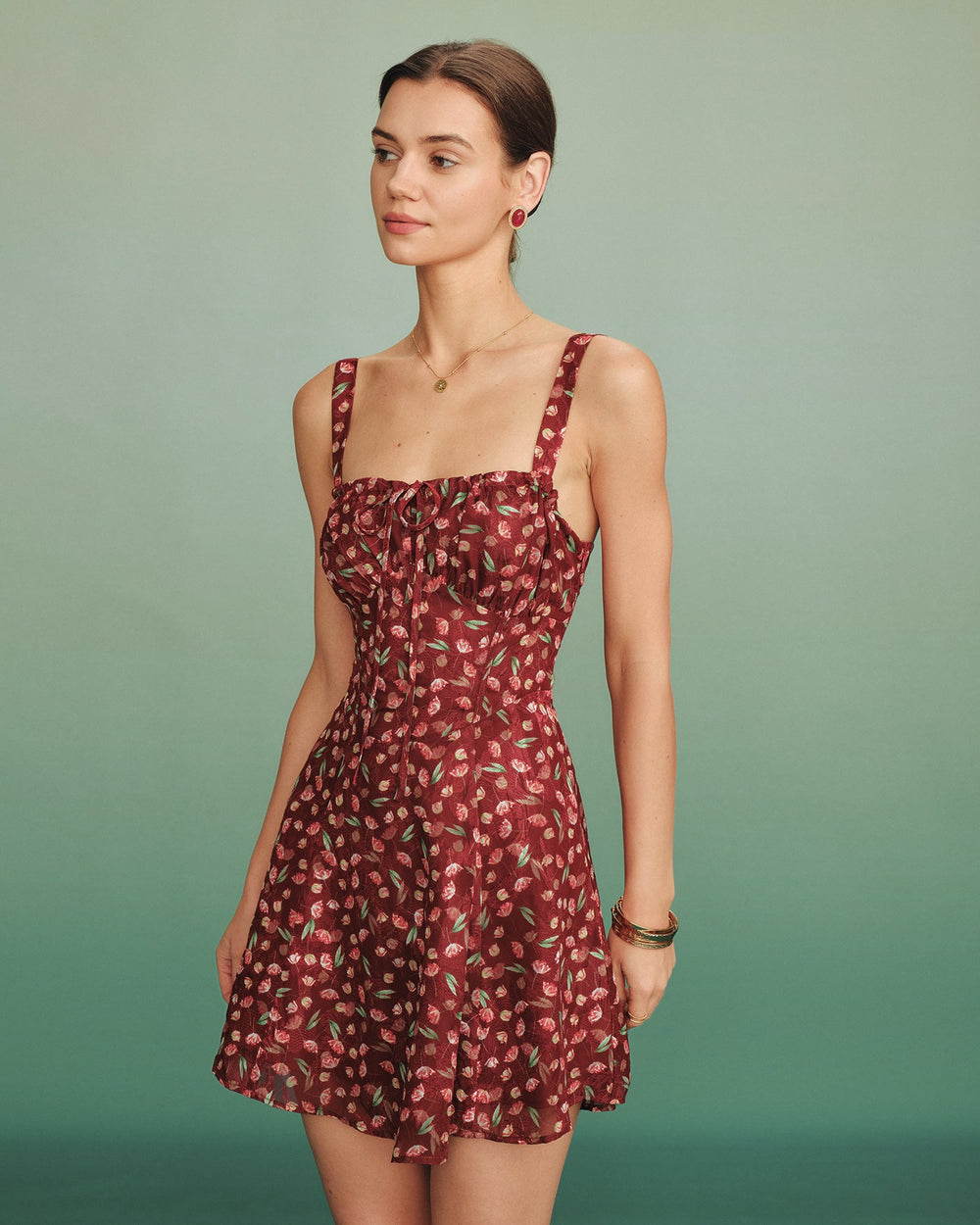 Red Tie Floral Slip Mini Dress | Rihoas