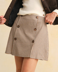 Khaki Plaid A-Line Mini Skirt | Rihoas
