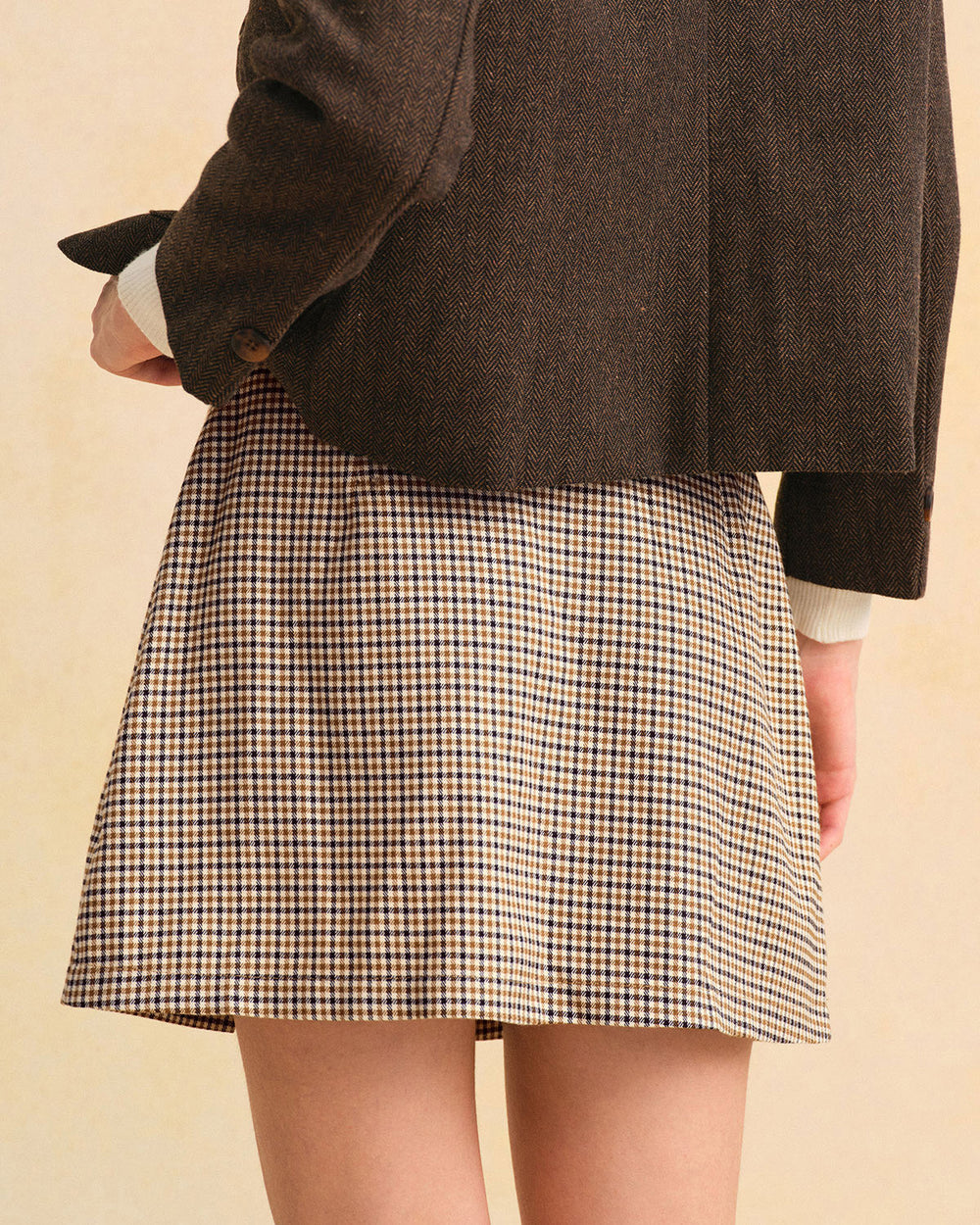 Khaki Plaid A-Line Mini Skirt | Rihoas