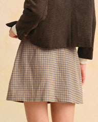 Khaki Plaid A-Line Mini Skirt | Rihoas