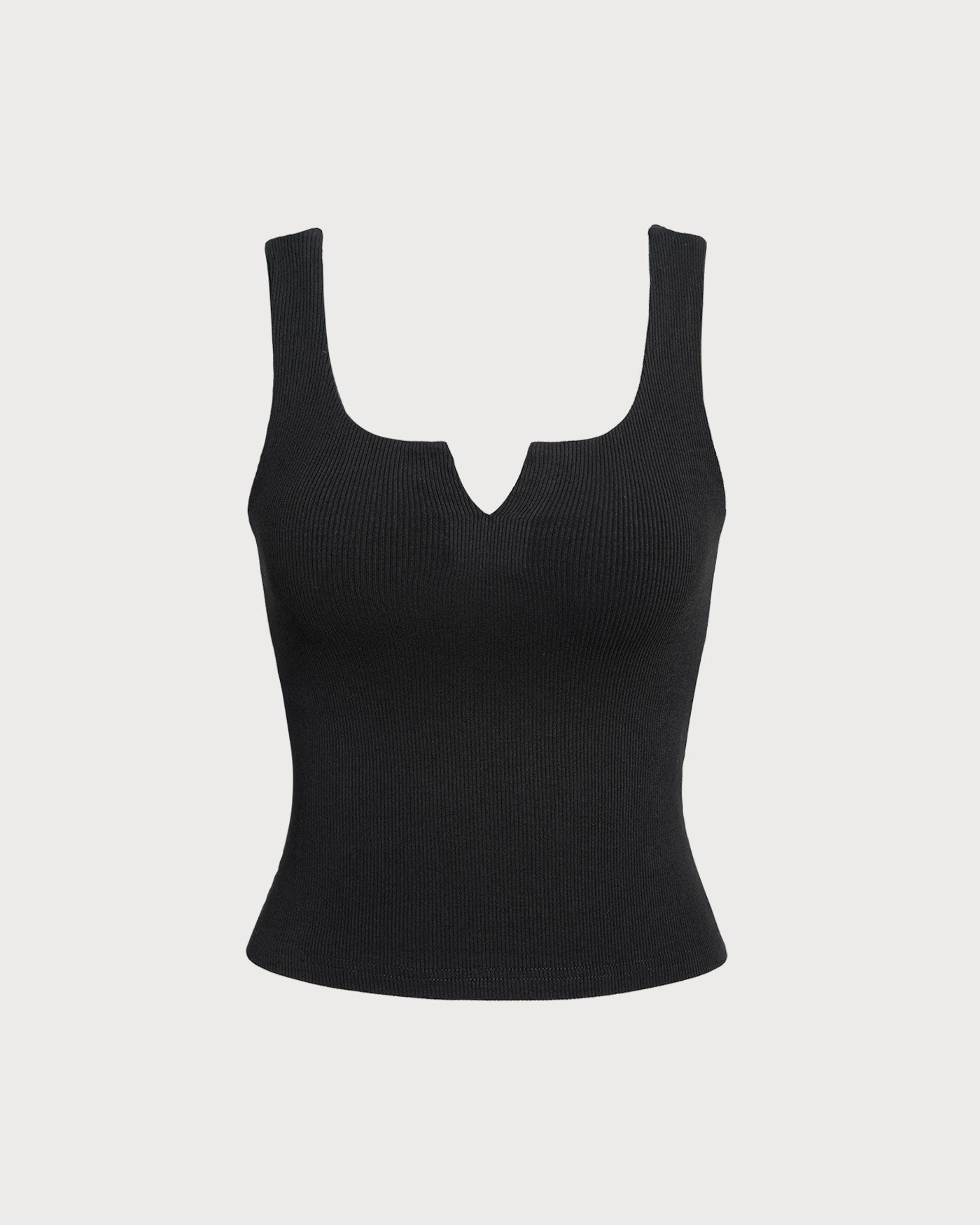 The Black V Neck Ribbed Knit Tank Top | Rihoas