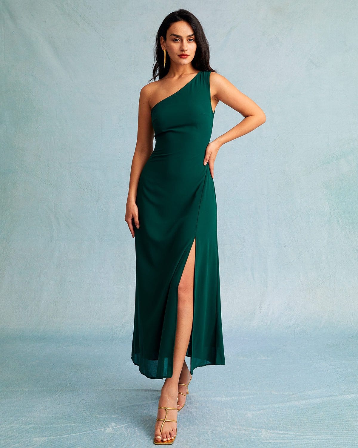 The Green One Shoulder Sleeveless Maxi Dress | Rihoas